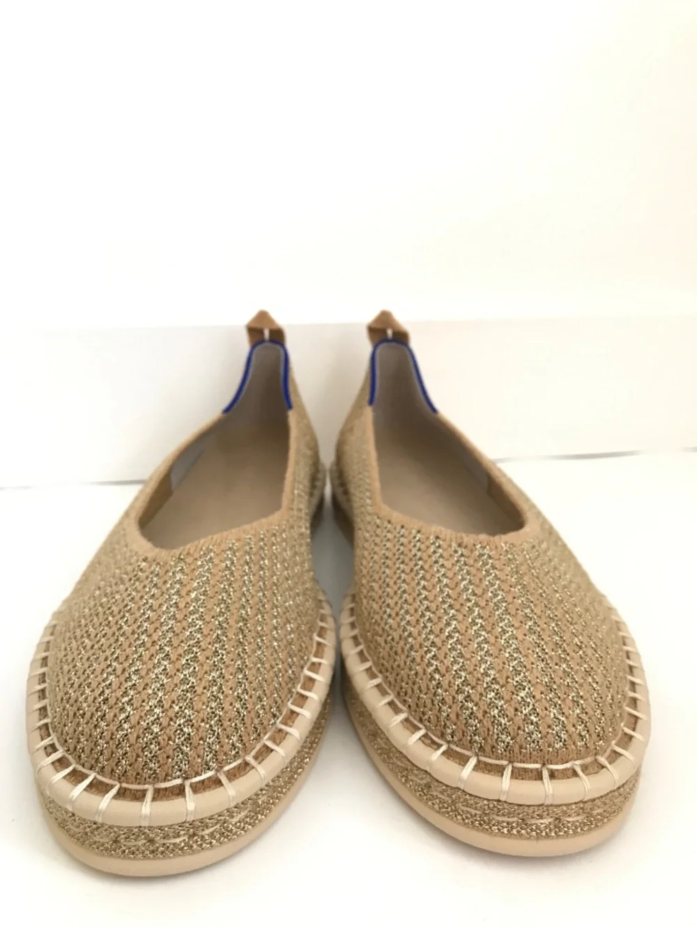 ROTHY'S The Espadrilles Gold Stripe Flats Size 8